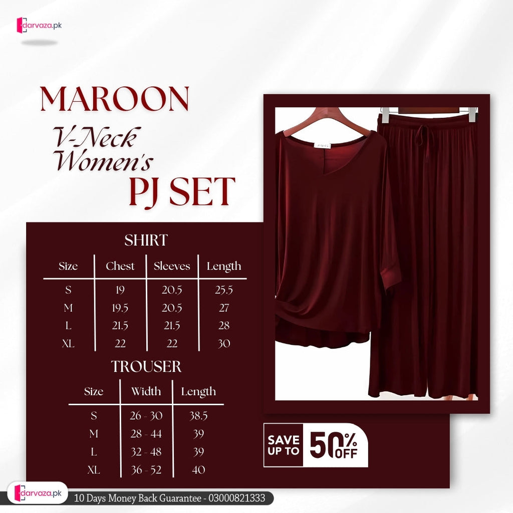 Maroon V-Neck Women's PJ Set
