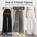 Pack of 3 Palazzo Pajamas Black White and Grey