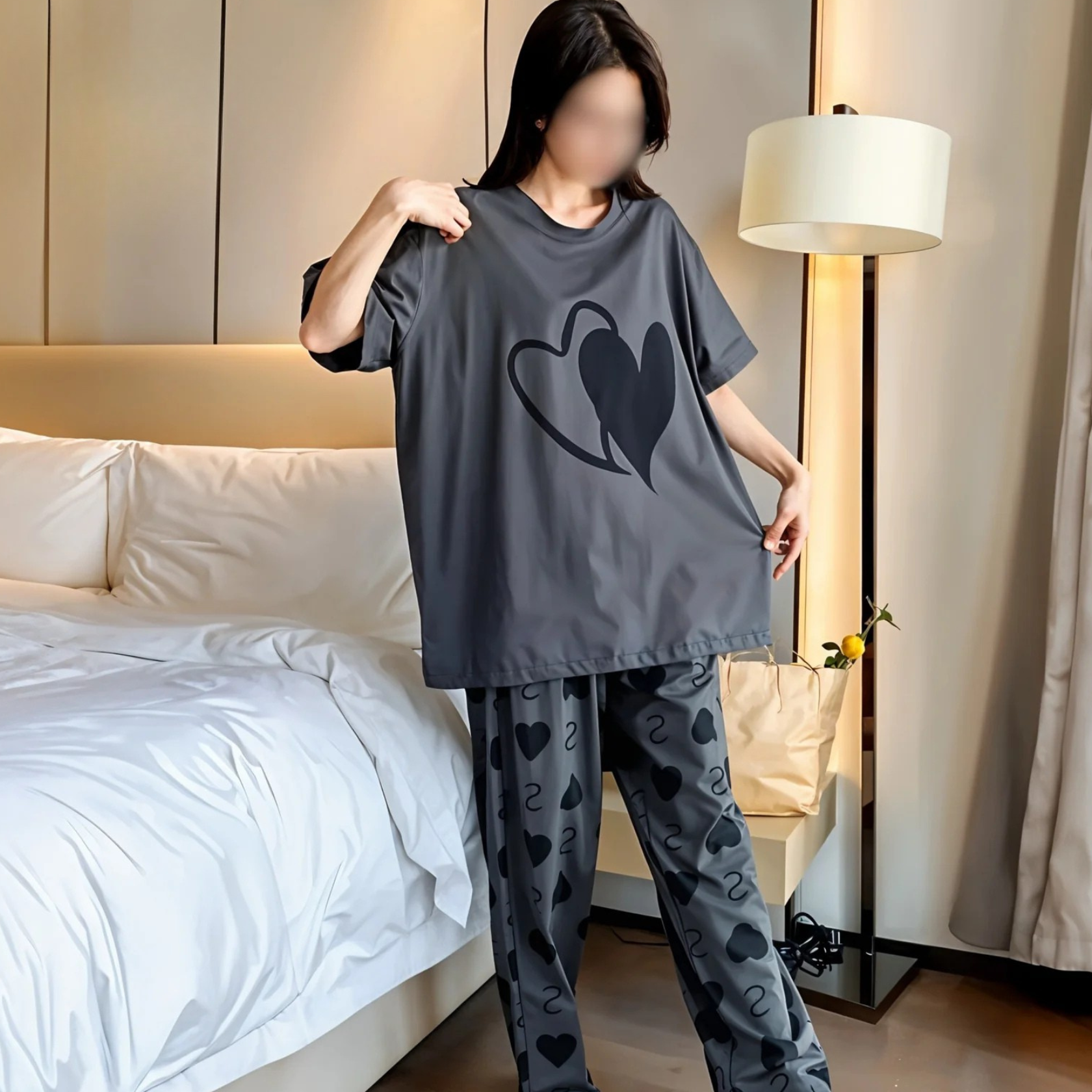 Double Heart printed Night Suit