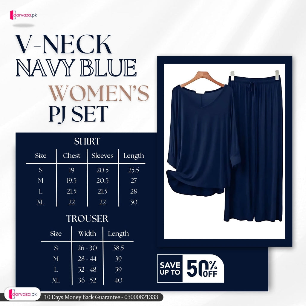 V-Neck Navy Blue Women’s PJ Set