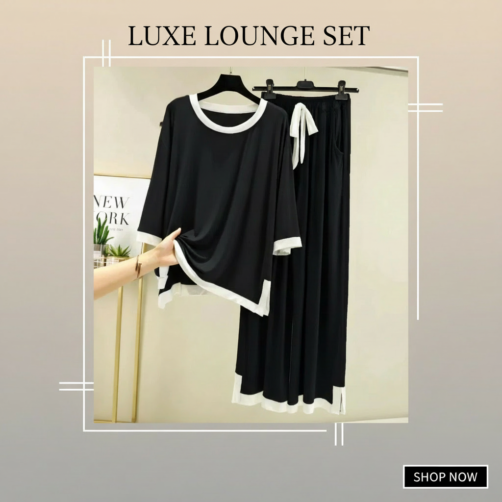 Black White Round Neck Plazzo PJ Set