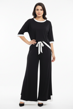 Black White Round Neck Plazzo PJ Set