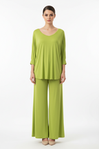 Lemon Green V-Neck Women Night Suit PJ Set