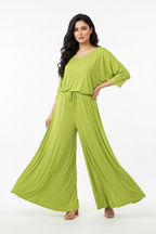 Lemon Green V-Neck Women Night Suit PJ Set