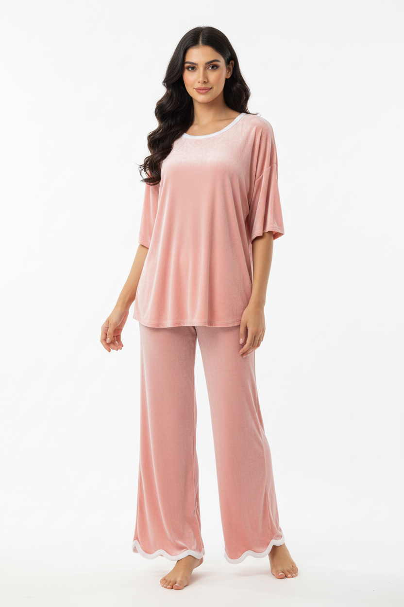Rose Pink Half Sleeves Plazzo PJ Set