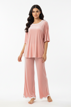 Rose Pink Half Sleeves Plazzo PJ Set