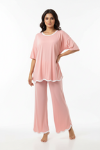 Rose Pink Half Sleeves Plazzo PJ Set