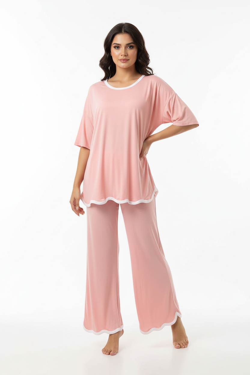 Rose Pink Half Sleeves Plazzo PJ Set