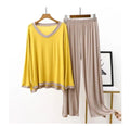Yellow V-Neck T-Shirt with Contrast Trouser PJ Set