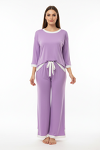 Purple White Round Neck Plazzo PJ Set