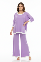 Purple White Round Neck Plazzo PJ Set