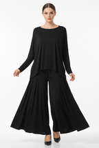 Deep Black Round Neck Plazzo PJ Set