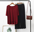 Plain Maroon V-Neck T-Shirt with Black Plazzo