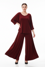 Maroon V-Neck Women Night Suit PJ Set