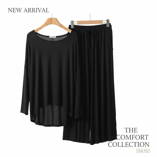 Deep Black Round Neck Plazzo PJ Set