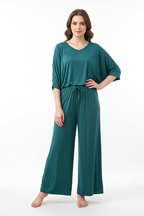 Persian Blue V-Neck Women Night Suit PJ Set