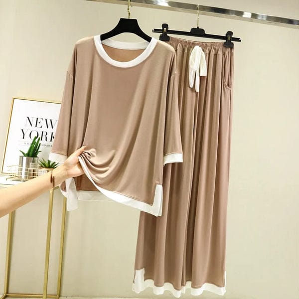 Skin with White Round Neck Plazzo PJ Set