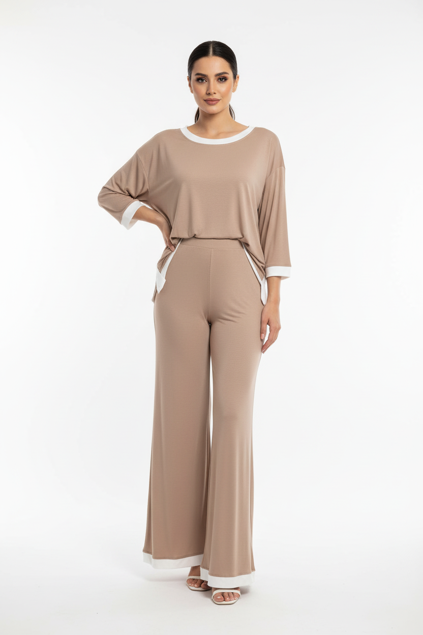 Skin White Round Neck Plazzo PJ Set