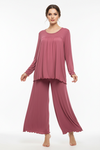 Maroon Round Neck Frill and Plazoo For Women