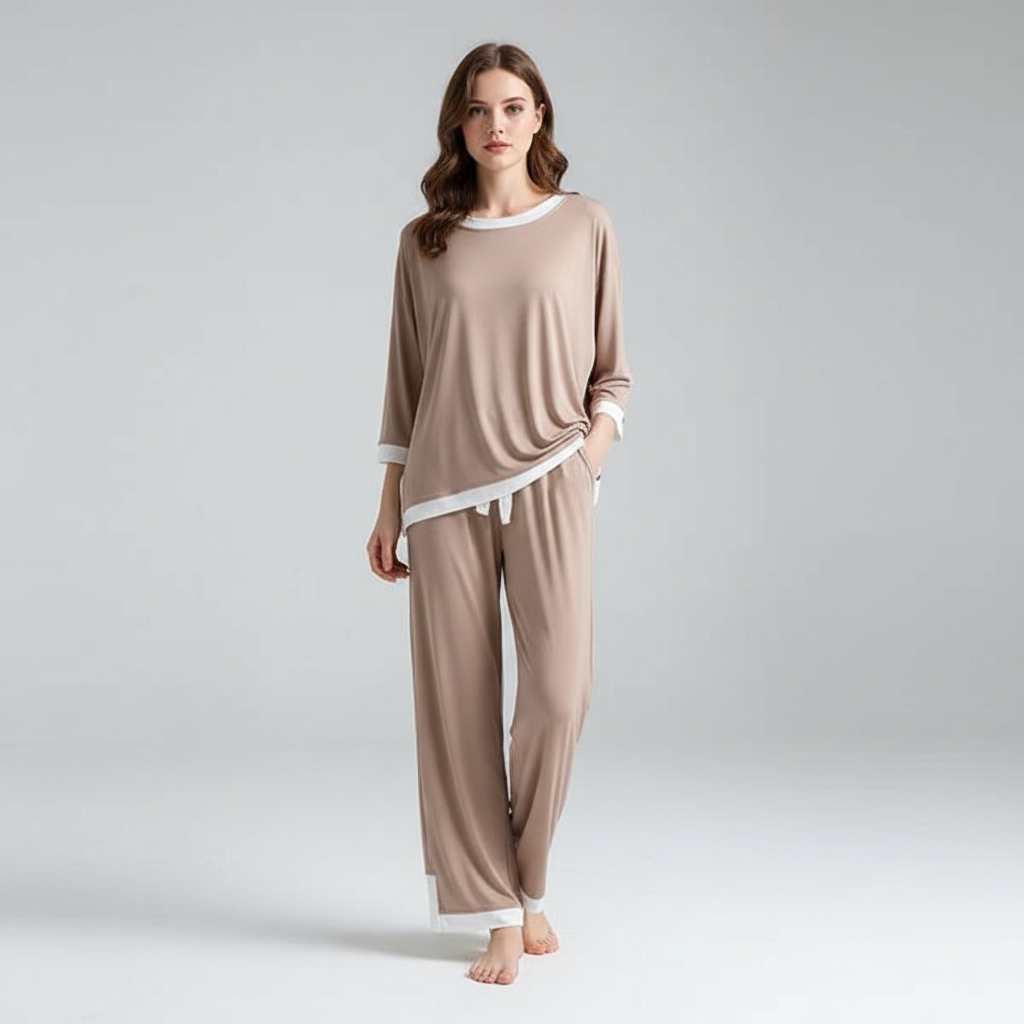 Skin White Round Neck Plazzo PJ Set