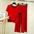 Plain Red T-Shirt with Black Round Neck and Plazzo Pajama