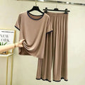 Plain Coffee Colour T-Shirt with Black Round Neck and Plazzo Pajama