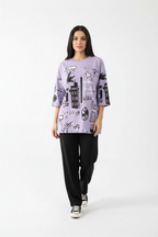 Purple Multi Planets Printed Shirt With Black Pajama