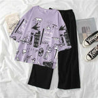 Purple Multi Planets Printed Shirt With Black Pajama