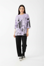 Purple Multi Planets Printed Shirt With Black Pajama