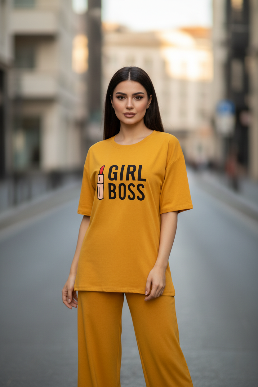 Yellow Girl Boss Printed Flapper Style Night Wear