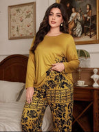 Golden Leaves Printed Night Suit