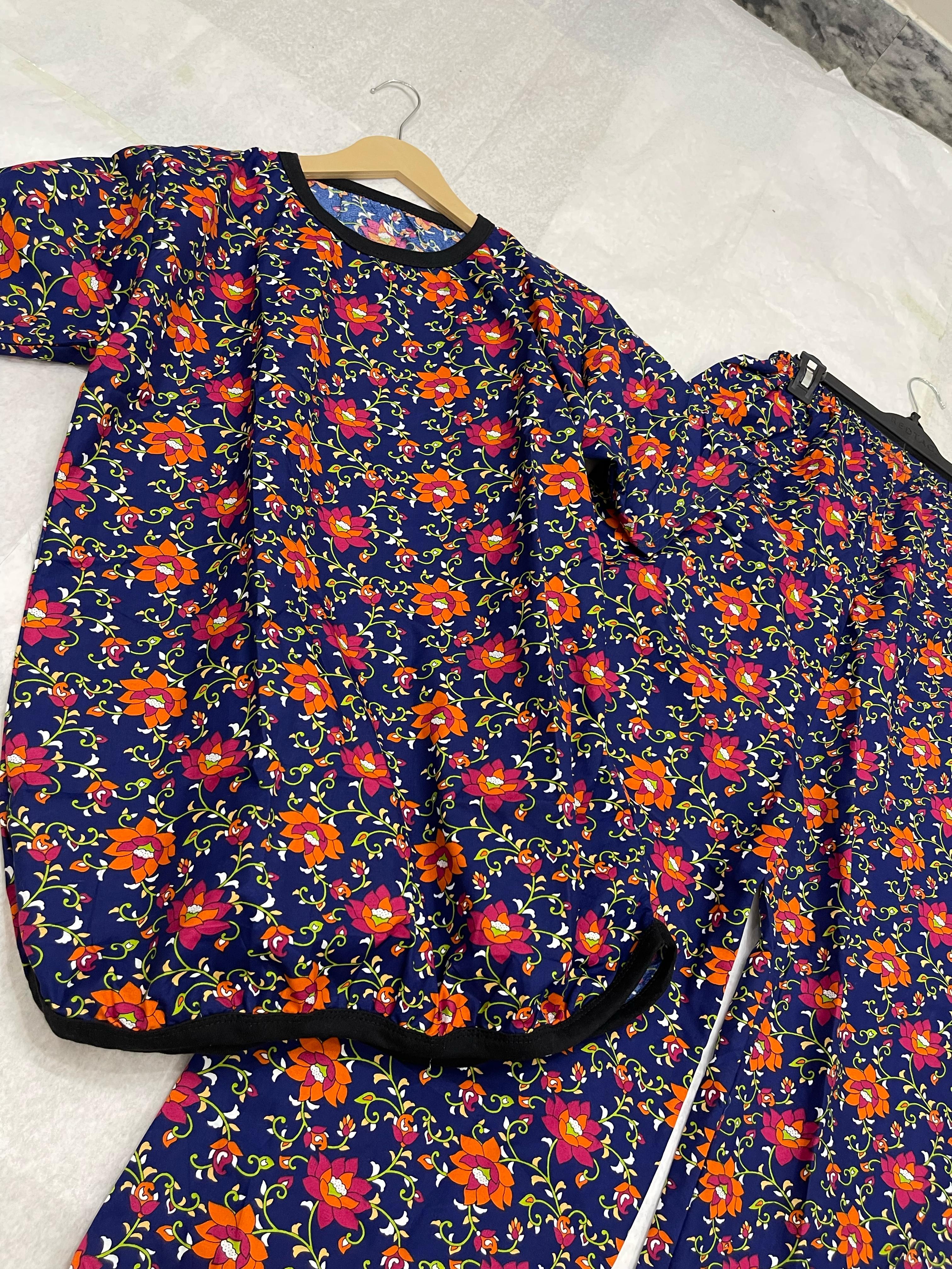 DEEP BLUE POPPY GARDEN PRINTED SHIRT AND TROUSER