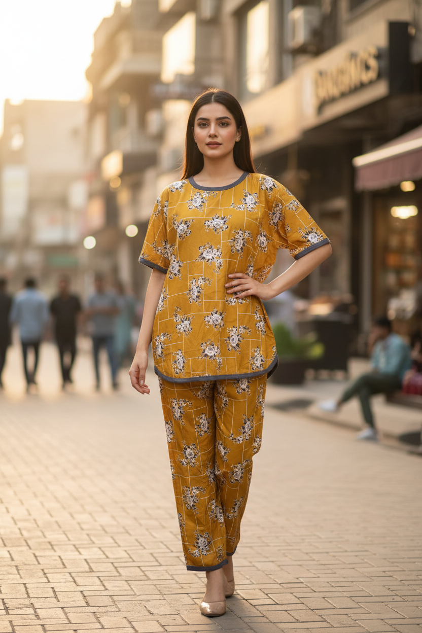 SUNSET STRUCTURE PRINTED SHIRT AND TROUSER