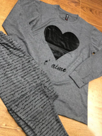 Black Gray Heart T-Shirt With Pajama