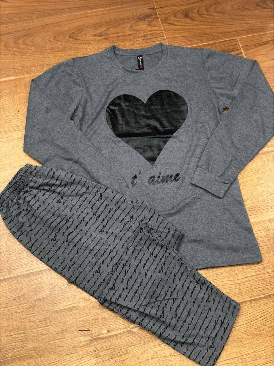 Black Gray Heart T-Shirt With Pajama