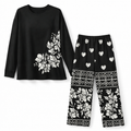 Black Leaves Printed Night Suit