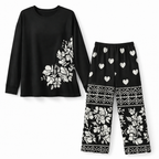 Black Leaves Printed Night Suit