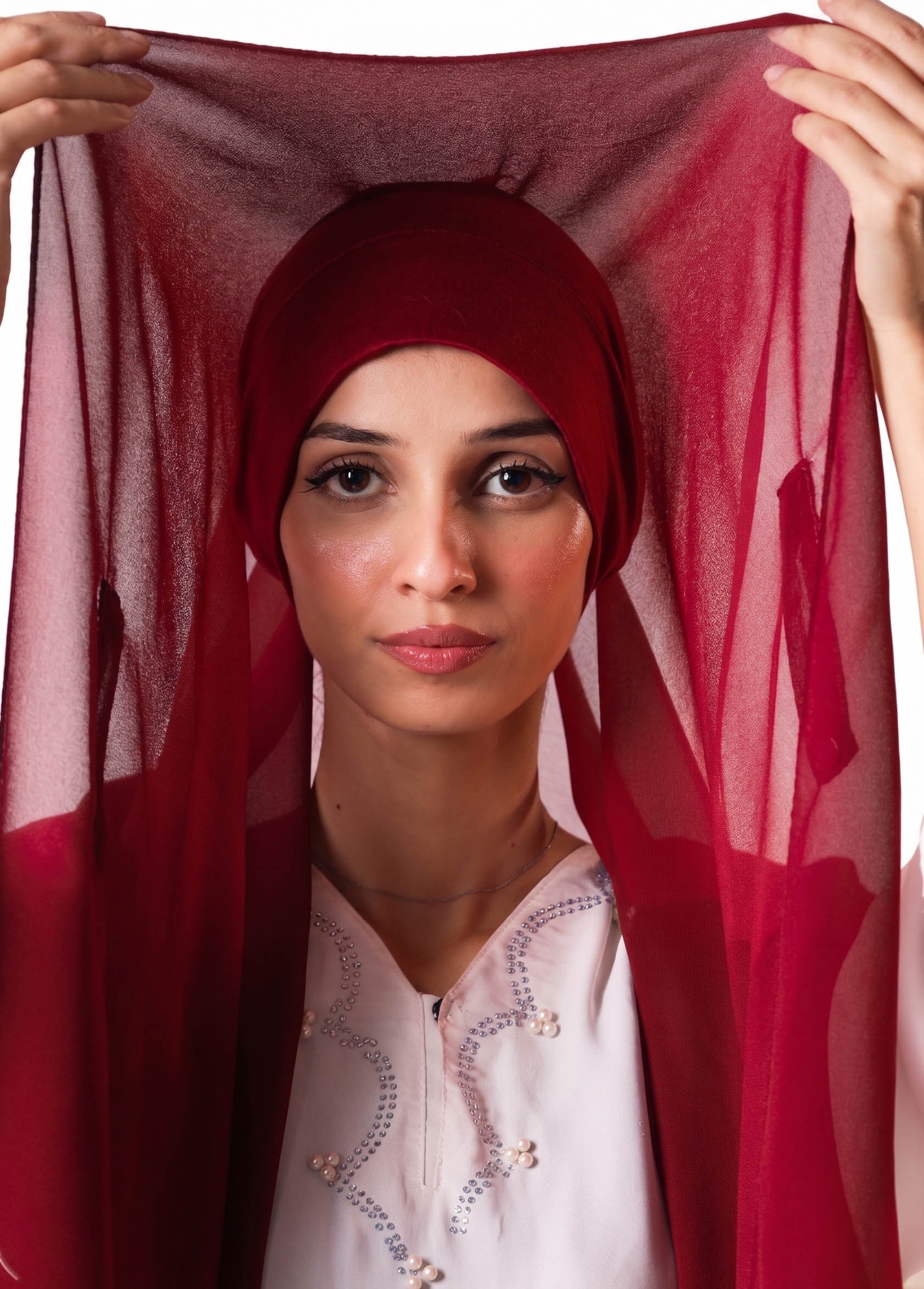 Burgundy-Instant Chiffon Hijab with Built-in Magnets