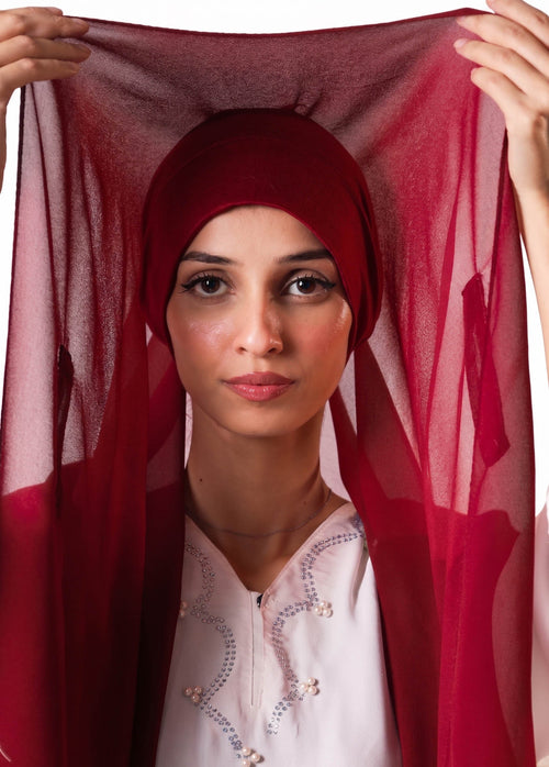 Burgundy-Instant Chiffon Hijab with Built-in Magnets