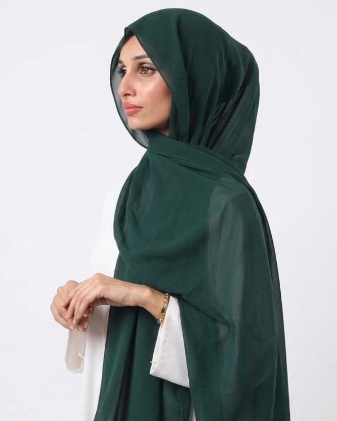 Dark Green  — Instant Chiffon Hijab with Built-in Magnets