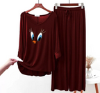 Maroon Daffy Duck V-Neck Women Night Suit PJ Set