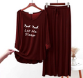 Maroon let me sleep V-Neck Women Night Suit PJ Set