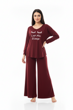 Maroon let me sleep V-Neck Women Night Suit PJ Set
