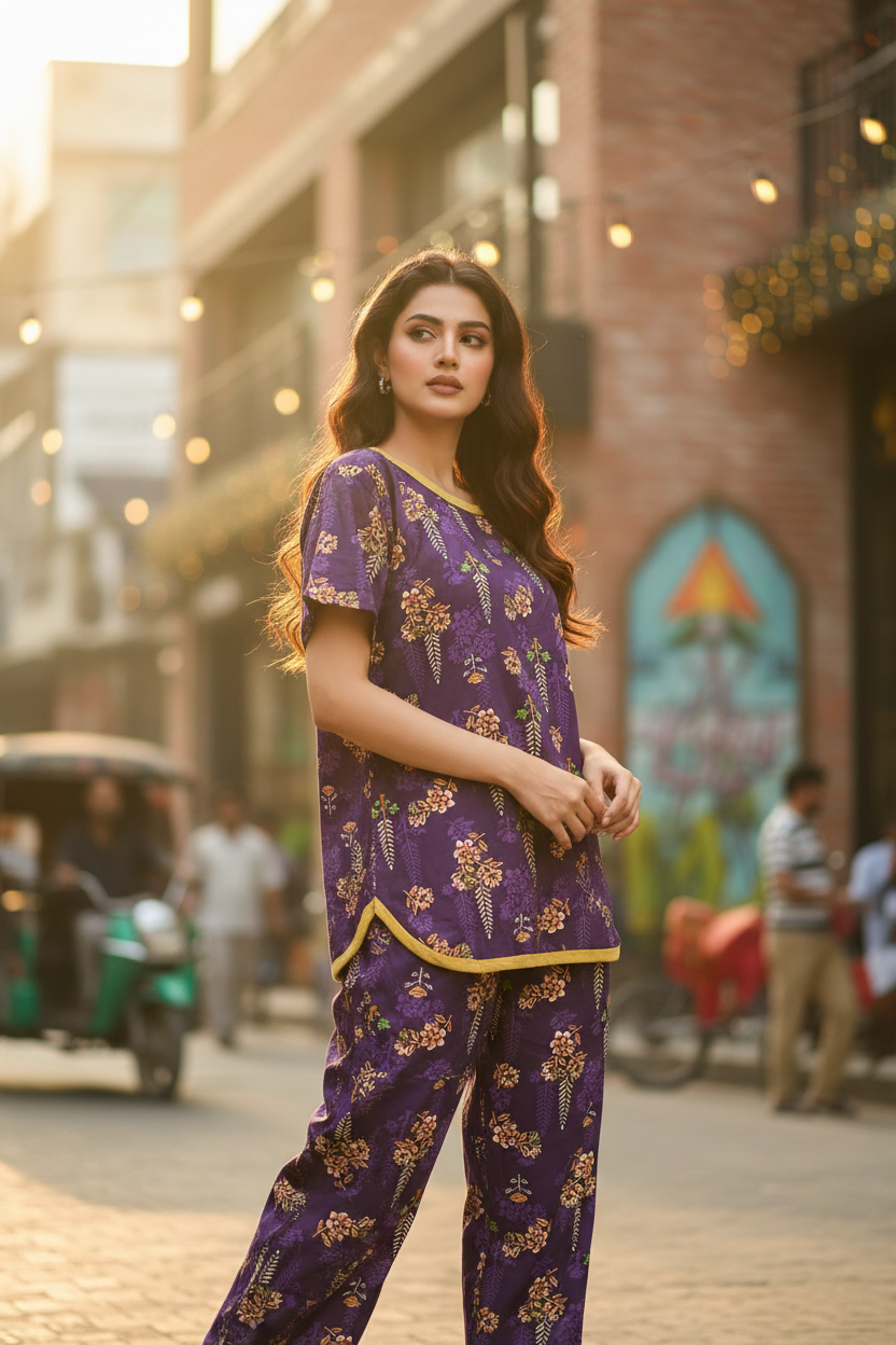 PURPLE HAZE BLOOM PRINTED SHIRT AND TROUSER