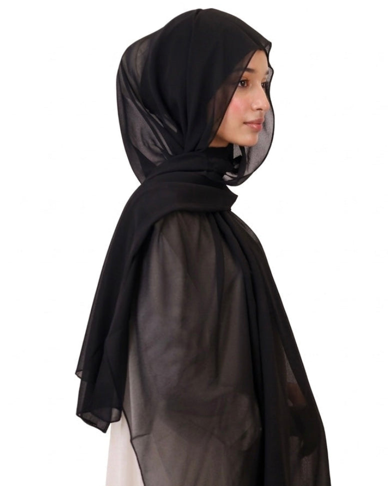 Black— Instant Chiffon Hijab with Built-in Magnets